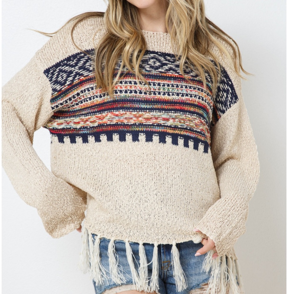 NEW Fringe pullover Aztec front sweater